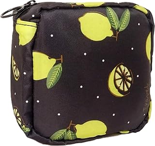 Mini Travel Makeup Bag, Multifunctional Cosmetic Organizer Sanitary Napkin Storage Bag (black lemon) حقيبة مكياج للسفر، حقيبة تخزين الفوط الصحية متعددة الوظائف لتنظيم مستحضرات التجميل (ليمون))