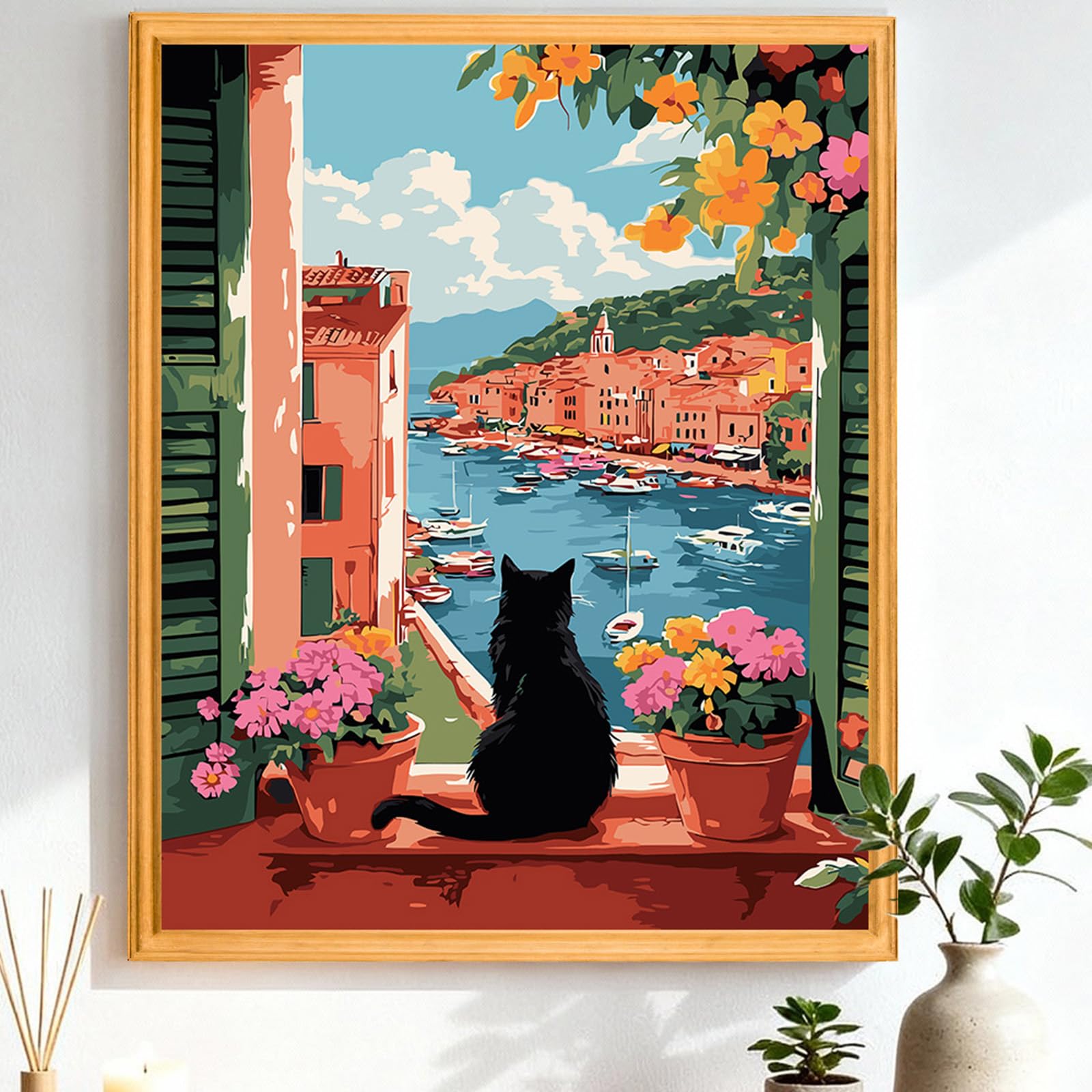 CEOVR Landscape Paint by Numbers for Adults Cats and Harbors Painting by Numbers Frameless for Beginners with Brushes Acrylic Pigment 40x50 cm DIY Drawing Paintwork