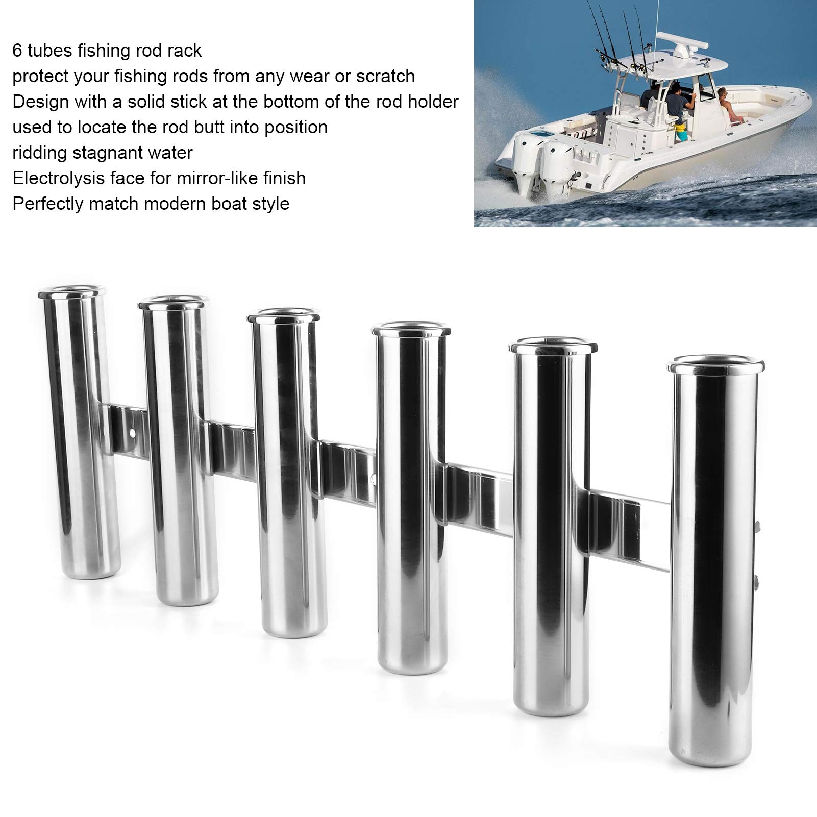 Soporte para Caña de Pescar, 6 Tubos, Soporte Premium para Barcos, Yates, Hecho de Acero Inoxidable de Grado Marino
