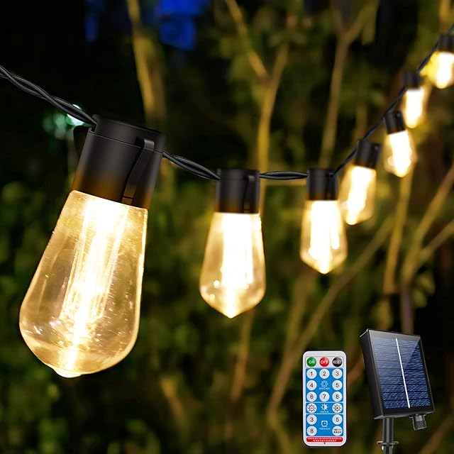 Solar String Lights Outdoor, 29.5FT IP65 Waterproof Garden String Lights, 8 Modes 20 LED Remote Control Outdoor String Lights Solar Powered for Christmas Party Festival Decoration(Warm White)