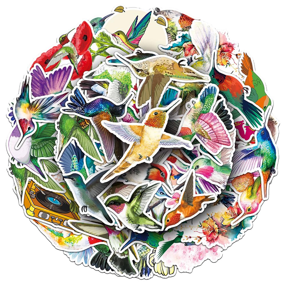 50 PCS Hummingbird Stickers - Transparent PET Waterproof Decals For Scrapbooks, Water Bottles, Laptops