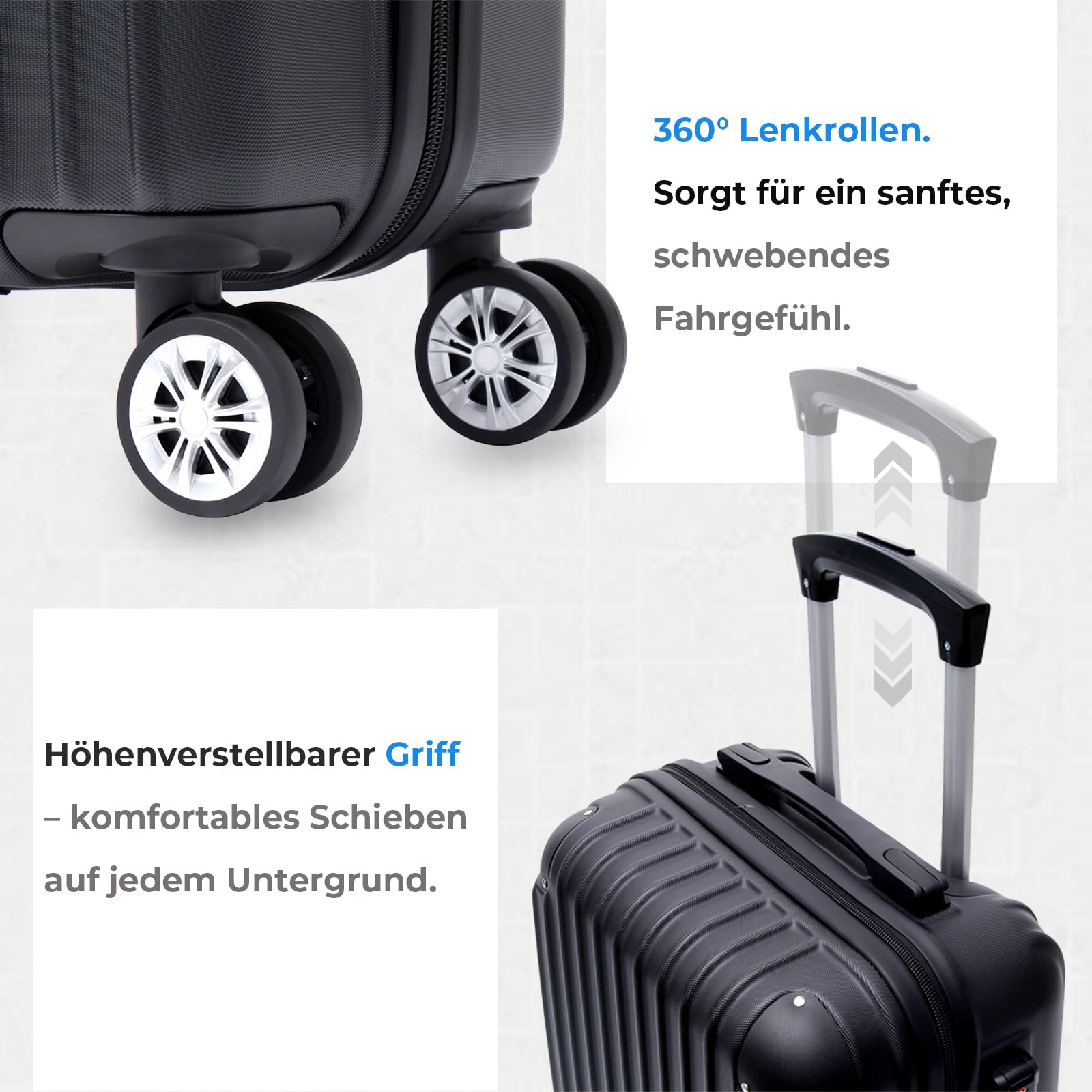 FOMAX Hartschalenkoffer 3tlg. Koffer Set Trolley Reisekoffer 3 Teilig | Gepäck Rollkoffer TSA Schloss 4 Rollen, ABS Carry on Luggage Teleskopgriff (Schwarz, M-L-XL)