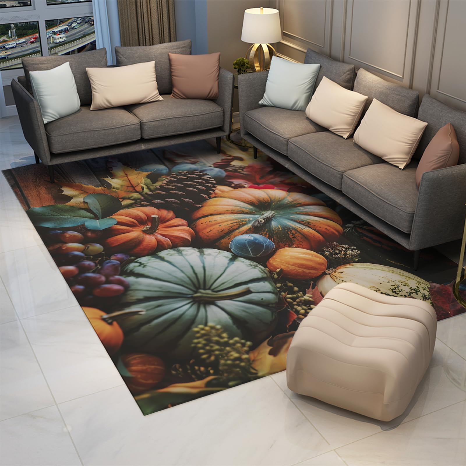 Tappeto Raccolto Autunnale Per Soggiorno Frutta Motivi Vegetali Tappeto Zucca Uva HD- Tappeti Stampa Per Cucina Pavimento-Lavabile 90x150cm