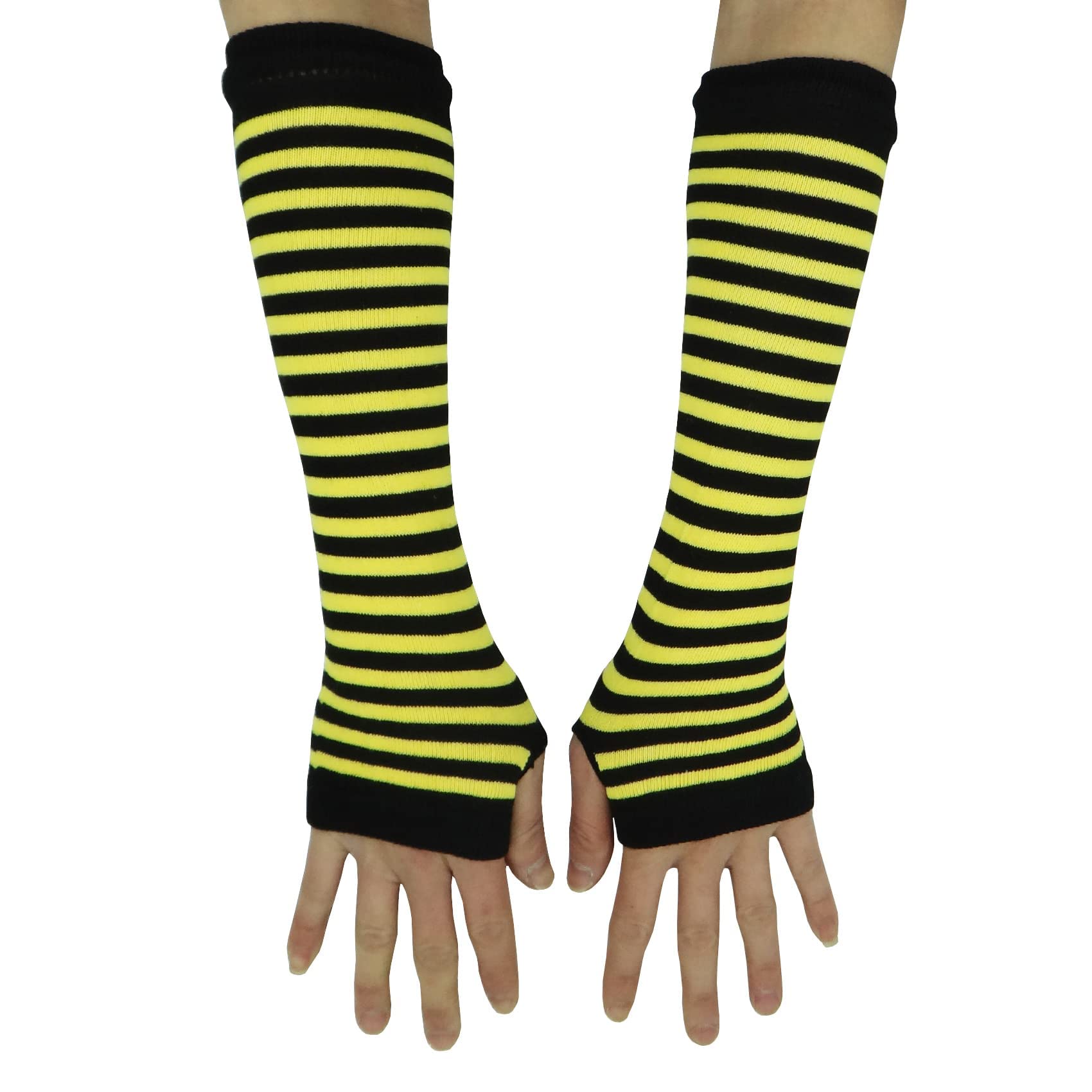 AUSUAYA Guanti caldi da donna a righe lunghi senza dita, scaldamuscoli invernali per Punk Rock/Cosplay/Goth Party WM-S-G5