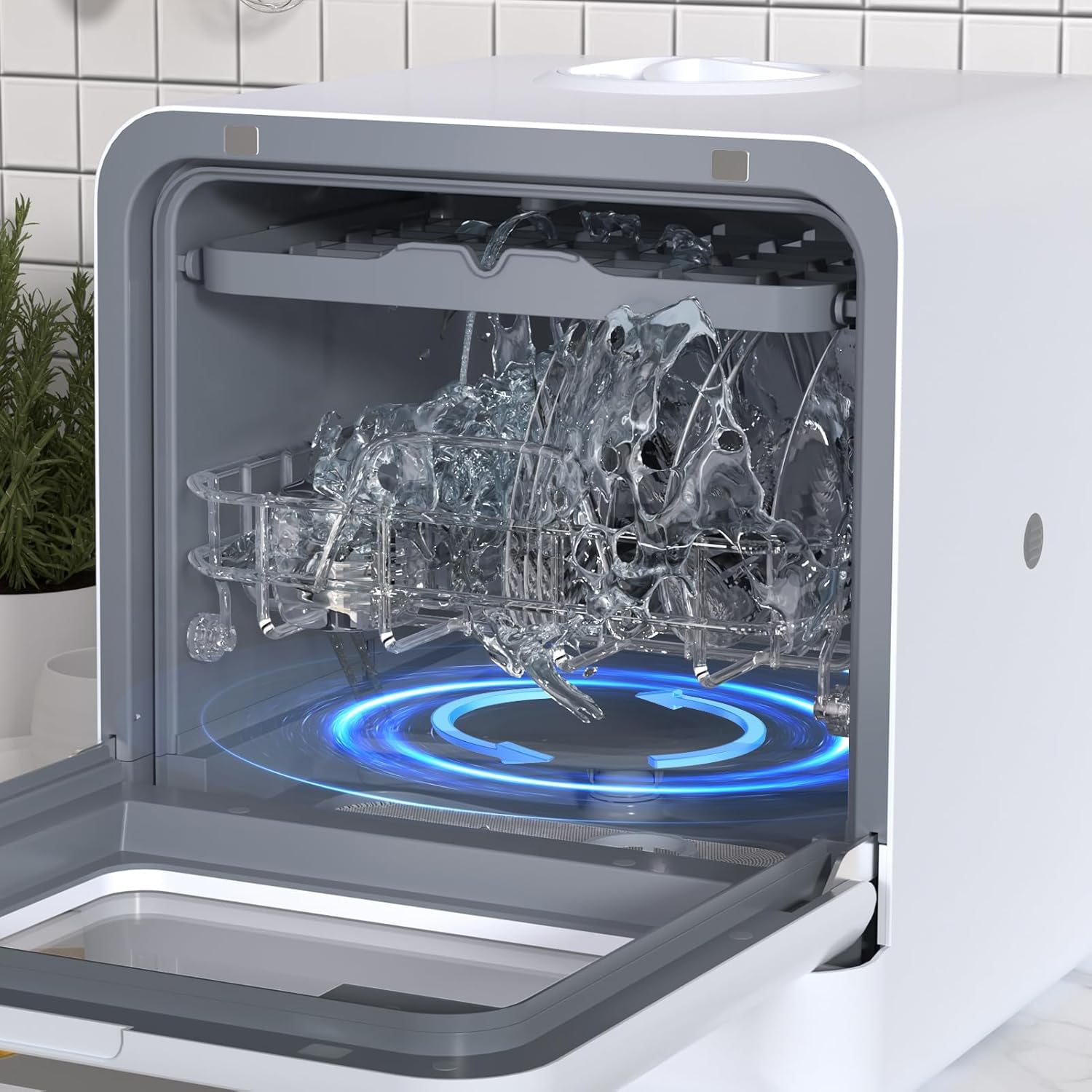 TsoLay Encimera De Lavavajillas Portátil, Lavavajillas De Encimera Inteligente Automático De 1000 W, 5 Configuraciones De Lugar, Rejilla De 2 Niveles Y Brazo De 2 Rociadores, para Apartamentos