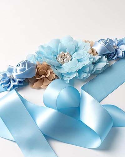 Miniatura 3 de Baby Bee Baby Shower Mommy Sash Embarazo Sash Recuerdo Baby Shower Flor Cinturón de vientre, Azul