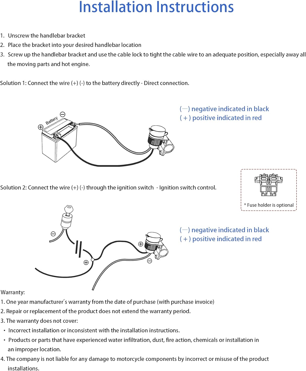 Cliff Top Motorcycle USB Charger Waterproof, Dual USB Port with 36W PD USB-C & QC 3.0 Fast Charging, Phone Charger for Motorcycle 12V, for Motorcycle Handlebar Mount Battery Drain Prevention (Black)