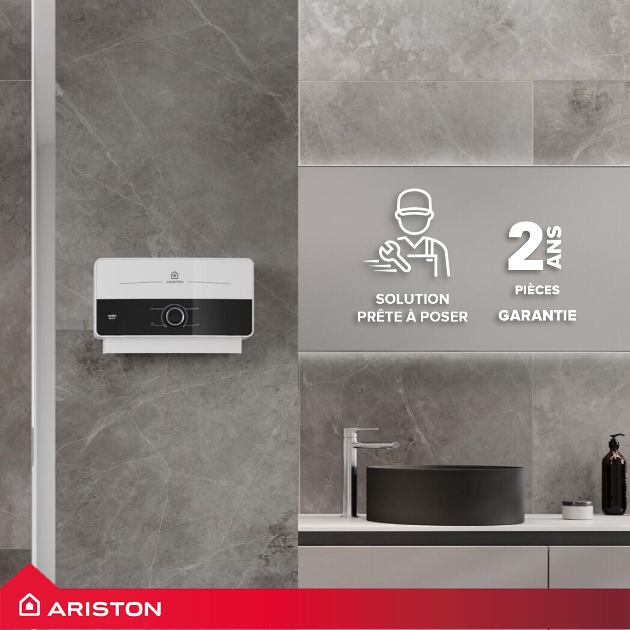 Ariston Aures Multi Chauffe-eau Électrique Instantané sans Réservoir 7kW - 4L/min - AutoModulant - 220V 32A - Solution d'Appoint en Eau Chaude à Installer Sur/Sous Éviers de Cuisine, Lavabos, WC