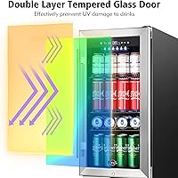 Vista 5 de Tylza 15 Inch Beverage Refrigerator, 130 Cans Quiet Beverage Fridge, 15'' Beverage Cooler Under Counter with Glass Door and Lock for Built-in or
