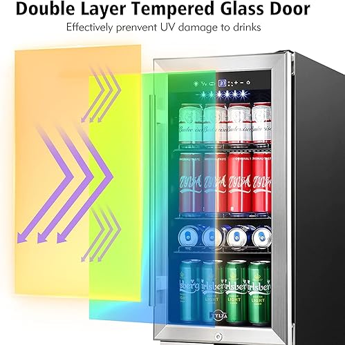 Miniatura 5 de Tylza 15 Inch Beverage Refrigerator, 130 Cans Quiet Beverage Fridge, 15'' Beverage Cooler Under Counter with Glass Door and Lock for Built-in or