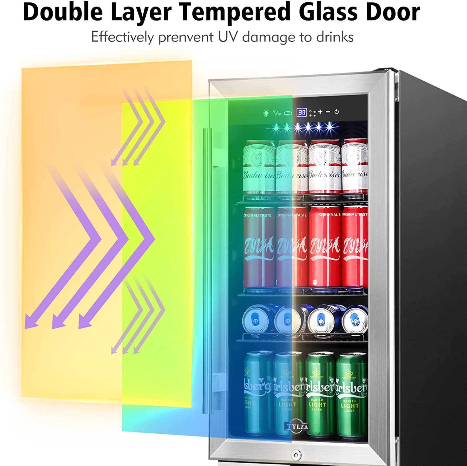 Tylza 15 Inch Beverage Refrigerator, 130 Cans Quiet Beverage Fridge, 15'' Beverage Cooler Under Counter With Glass Door And Lock For Built-In Or Freestanding With Temperature Memory Function Tybc100 on Fridge.com - View 5