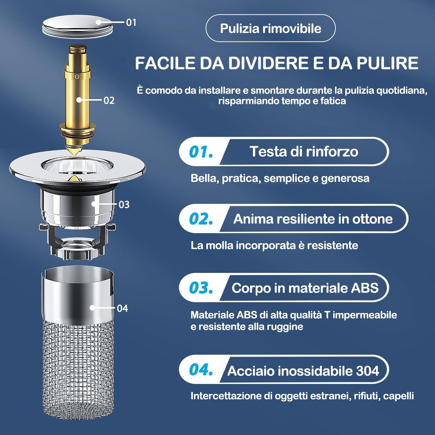 Tappo Scarico Universale Per Lavabo E Vasca - &Oslash; 40-50mm, In Acciaio Inox E Silicone, Antifuga