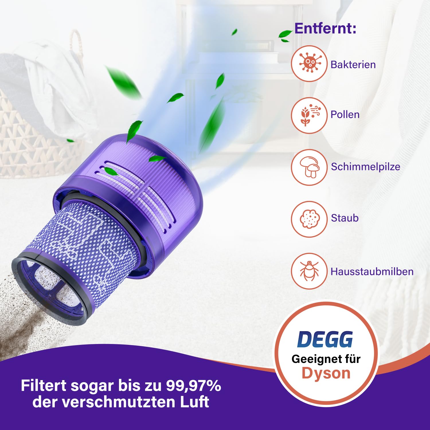 DEGG Hepa Filter - Kompatibel mit Dyson V11 & V15 - Waschbares Staubsaugerfilter - Ersatzfilter - Perfekte Passform - Staubsauger Zubehör - Premium-Qualität - 2 STÜCK