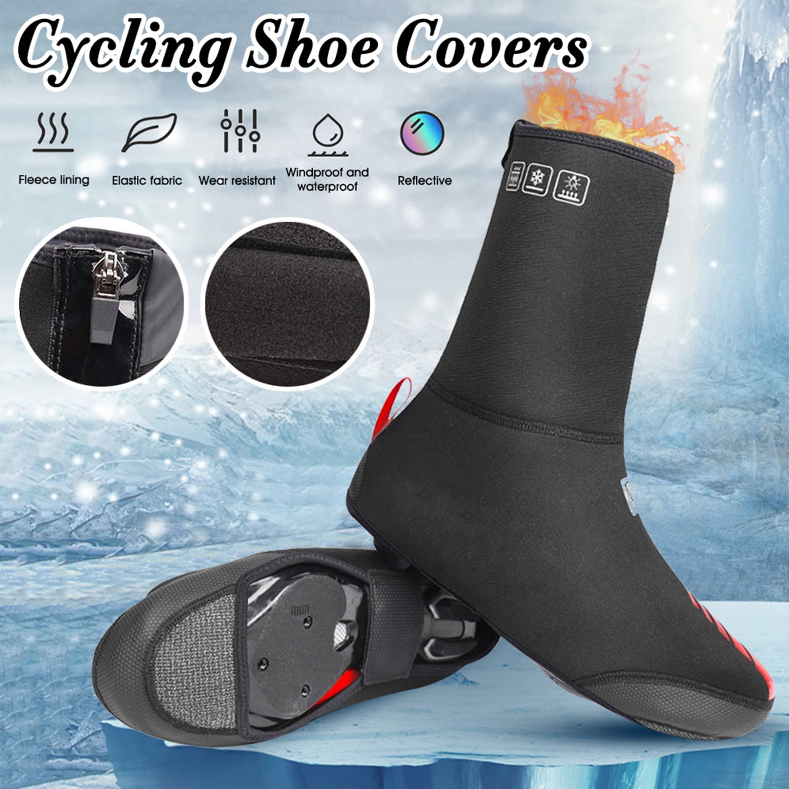 Couvre-Chaussures de Cyclisme Épaissis Couvre-Chaussures de Vélo Chauds et Coupe-Vent avec Doublure en Polaire Thermique