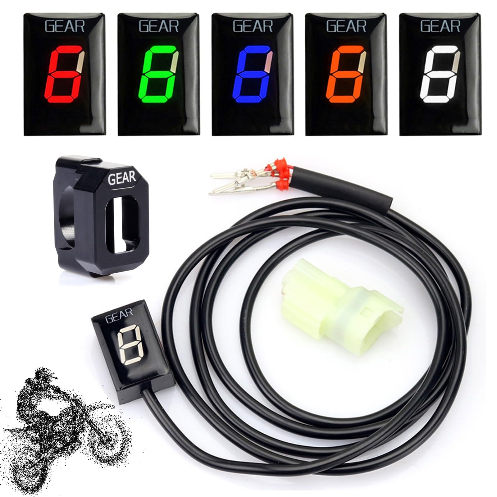 Compatible with Kawasaki Series Motorcycle Gear Indicator Universal Waterproof LED Display 6 Speed Digital Display Speedometer Shift Lever Sensors with Metal Holder Bracket, Plug & Play(Color:white)