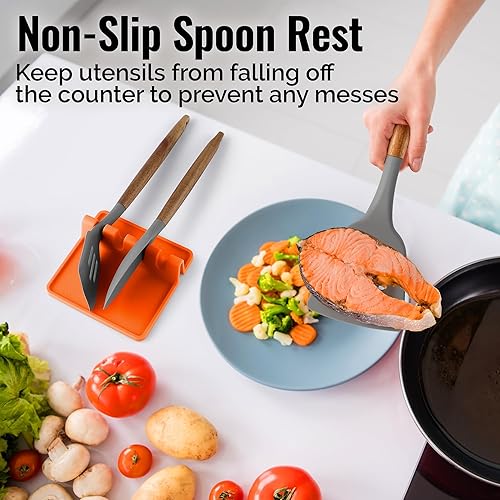 Miniatura 10 de Zulay - Soporte extragrande de silicona con bandeja antigoteo para múltiples utensilios de cocina, reposacucharas resistente al calor y sin BPA