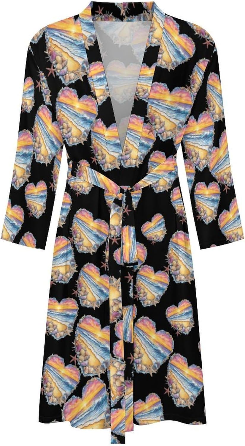 Beach Shells Starfish Sun Mens Robe Long Bathrobe for Women Bath Robes Lightweight Soft Printed Sleepwear