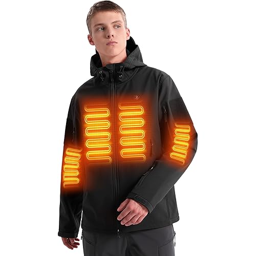 Heated Jacket for Men and Women, ANTARCTICA GEAR Winter Coat with 12V 16000mAh Battery Pack, Soft Shell Heating Hood Jacket