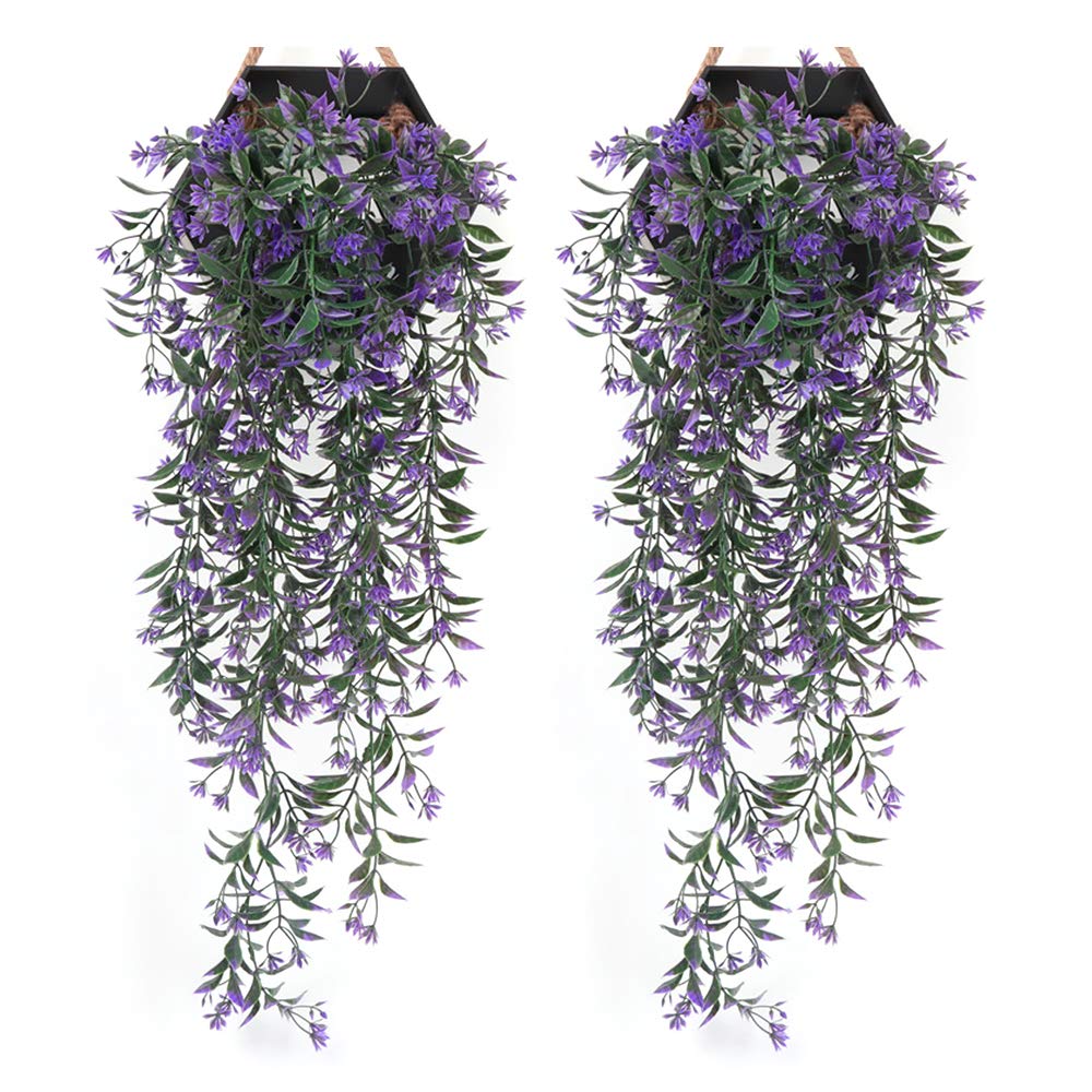 wenyujh2Pcs Artificial Hanging Flowers, Artificial Wisteria Vine Garland Artificial Hanging Baskets Outdoor Indoor Fake Lvy Flowers for Wall Porch Patio Arch Balcony Garden Party Wedding Decoration