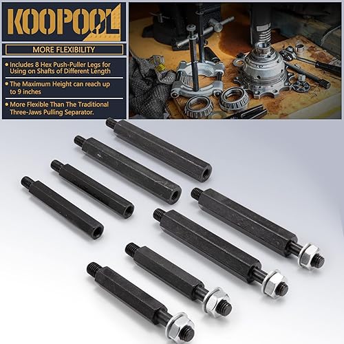 Miniatura 5 de Juego de extractor de rodamientos, capacidad de 5 toneladas, 12 piezas de extractor de engranajes y separador de rodamientos, juego de extractor de