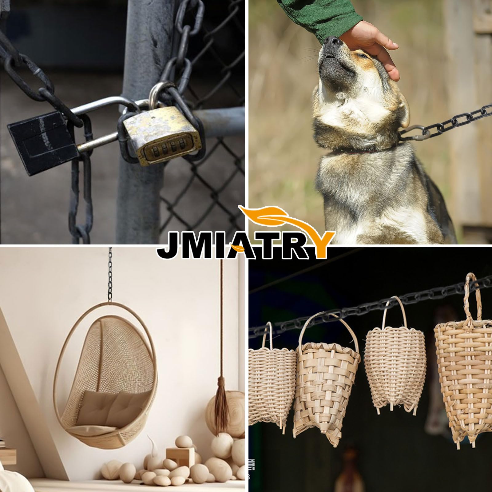 JMIATRY Catena in acciaio inox 304, lunghezza 15 m, maglie resistenti da 5 mm, in acciaio zincato nero saldato, per cancelli di recinzione, porte del garage, catena a battente e serratura di sicurezza