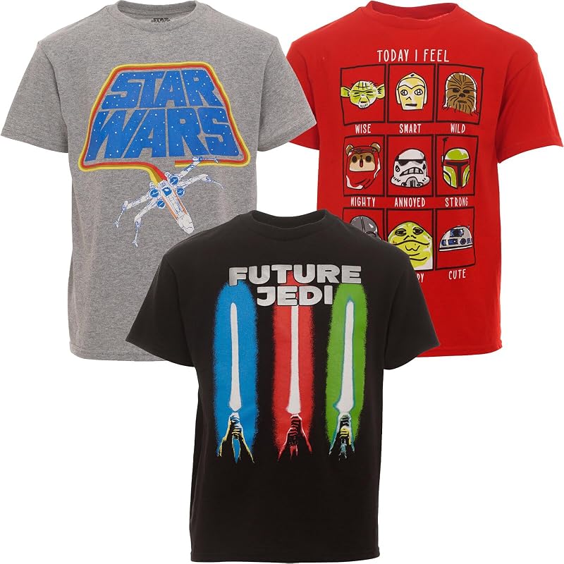 STAR WARS Paquete de 3 camisetas de manga corta para niño pequeño a niño grande