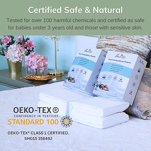 Miniatura 4 de Sweet Zzz Protector de colchón Tencel natural 100% impermeable, duradero, bolsillos profundos de 15 pulgadas, lavable a máquina, ropa de cama de
