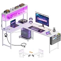 Coleshome Scrivania Gaming con LED e prese, 155 × 100 cm Scrivania Gaming Angolare