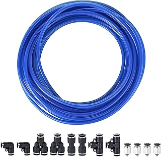 uxcell Pneumatic 6mm OD PU Air Hose Pipe Tube Kit 10M Blue with Black Push to Connect Fittings