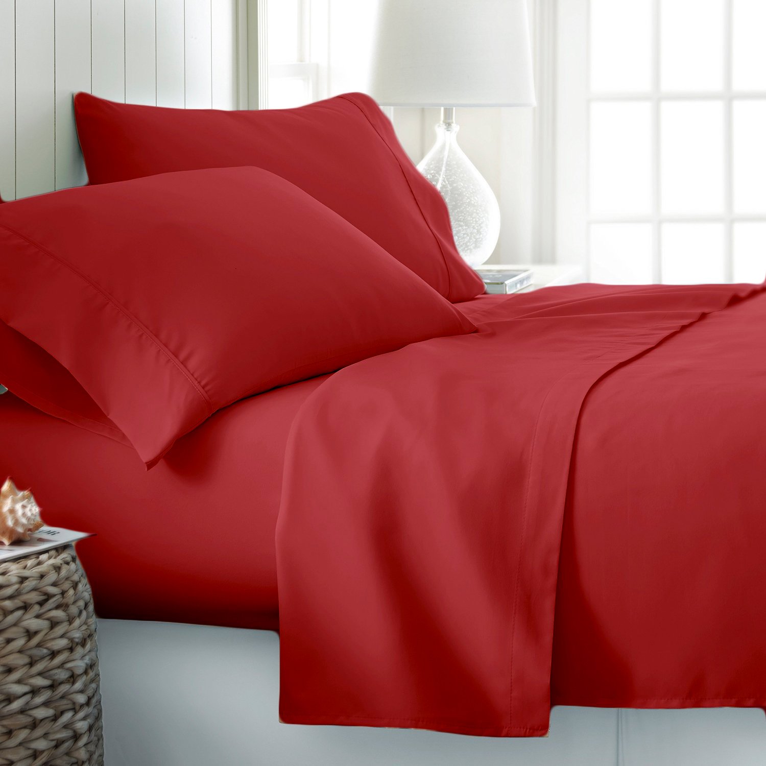 Jasmin Elinor 100% Egyptian Cotton 200 Thread Count Fitted Sheet (Super King, Red)