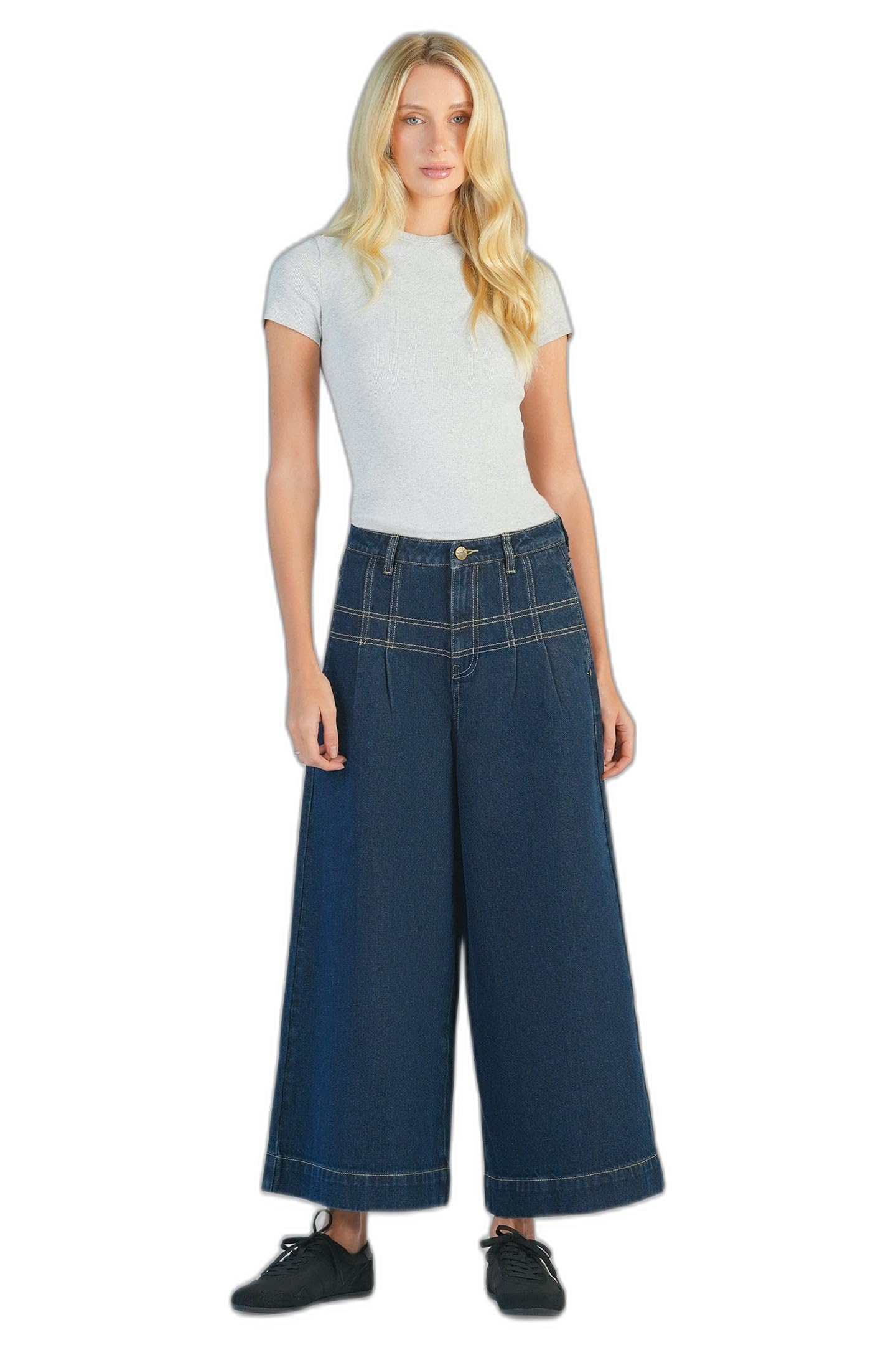 Buy VIRGIO Women's Blue Wide Leg Denim Pants with Corset Seam