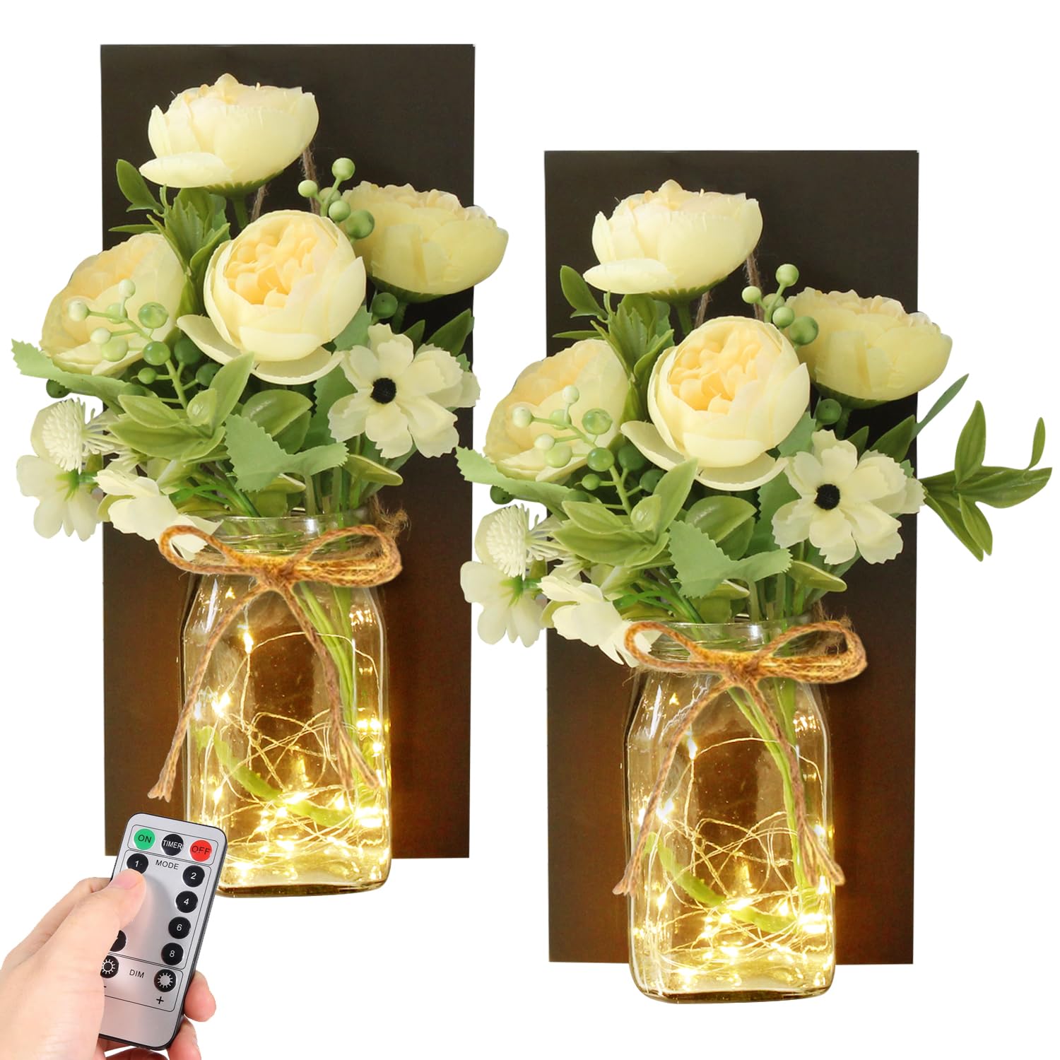 TIED RIBBONS 2 Pcs Wall Sconces with Glass Jar Vase and Artificial Flowers Remote Control LED Lights Wall Decoration Items for Living Room Home Decor Indoor Outdoor Wall Hanging (30.4 cm x 12.4 cm) (B0D33P5ZYB) Amazon Price History, Amazon Price Tracker