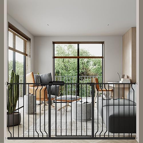 Miniatura 1 de ALLAIBB Puerta extra ancha para bebé, montada a presión, para caminar a través de los niños, seguridad para niños pequeños, color blanco, largo,