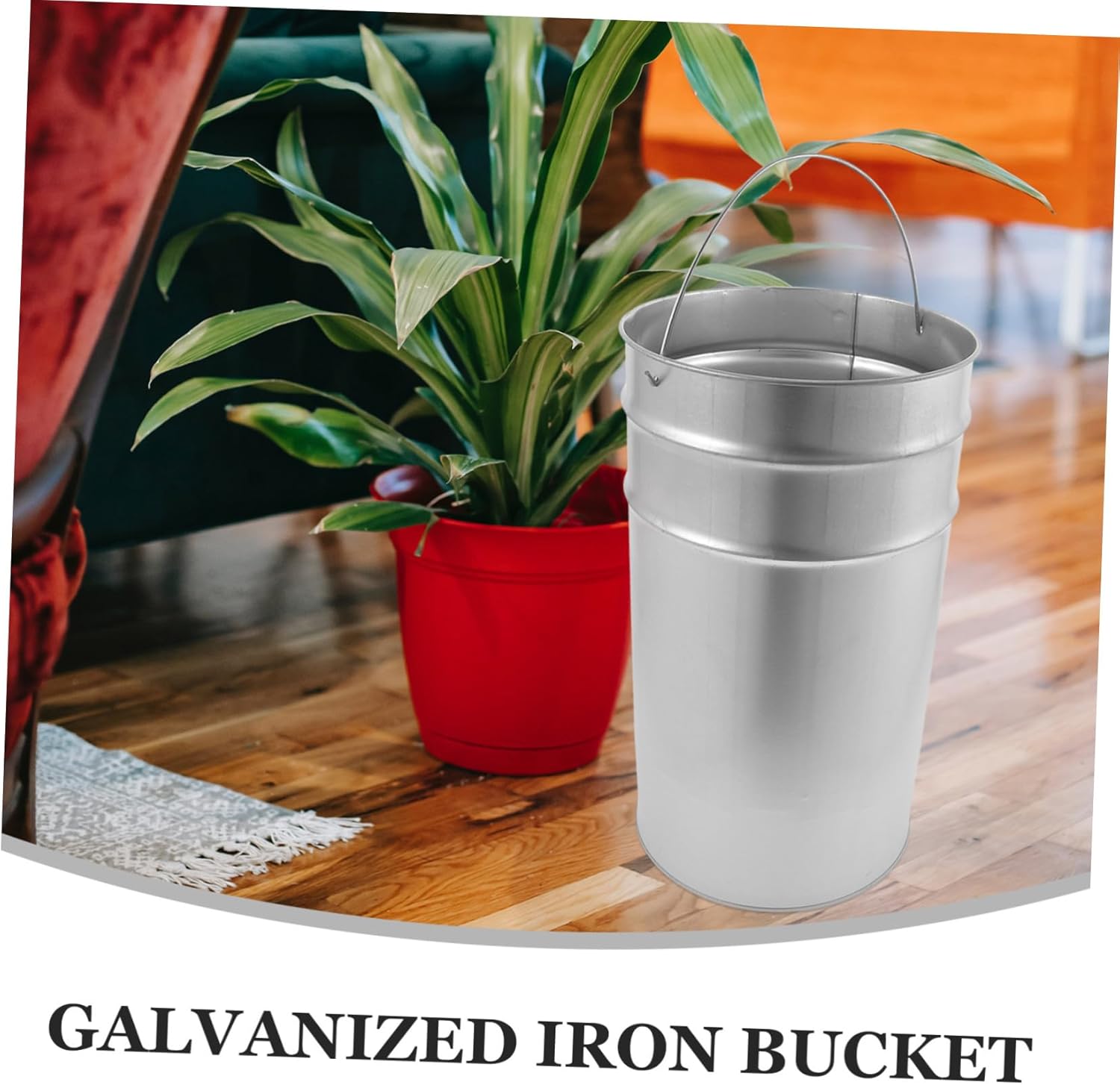Galvanized Trash Can Bucket Outdoor Garbage Container with Handle for Easy Carrying and Cleaning for Home and Outdoor Use