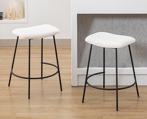 Taburetes de bar para isla de cocina, taburetes de bar acolchados de piel sintética de mediados de siglo modernos con reposapiés semicircular, juego