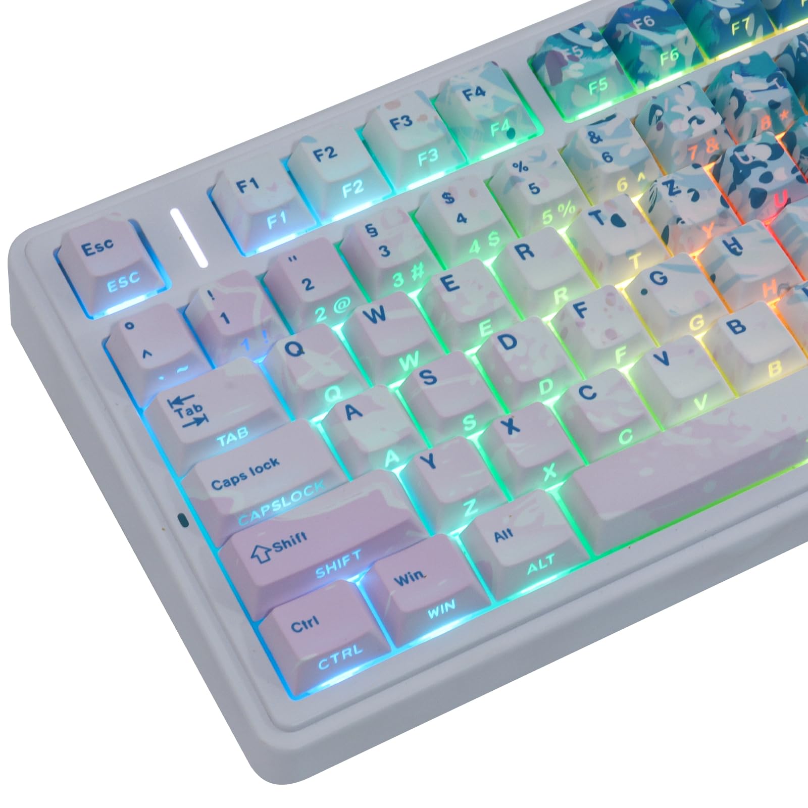 PBT Keycaps 128 Keys Pink Beach Keycaps, Double Shot Shine Through Side Printed Keycap, Cherry Profile Dye Sub Keycap for Cherry MX Switch ISO QWERTZ Layout Meccanical Keyboard