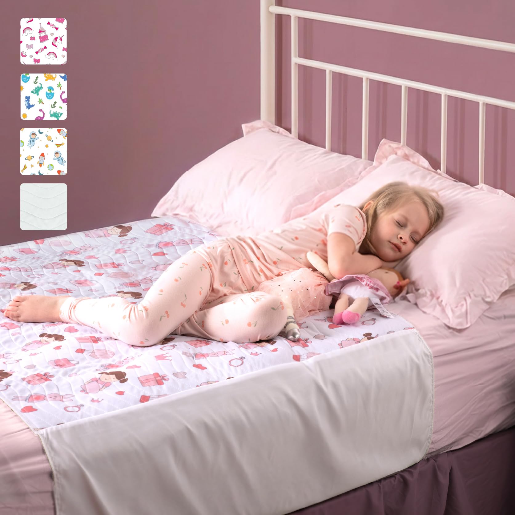 IMPROVIA® Pee Pads for Kids - Bed wetting Pads for Kids Potty Training Bed mats for Toddlers Waterproof Reuseable Washable Absorbent, Non Slip - Doll Design - Full Size 34"x52"