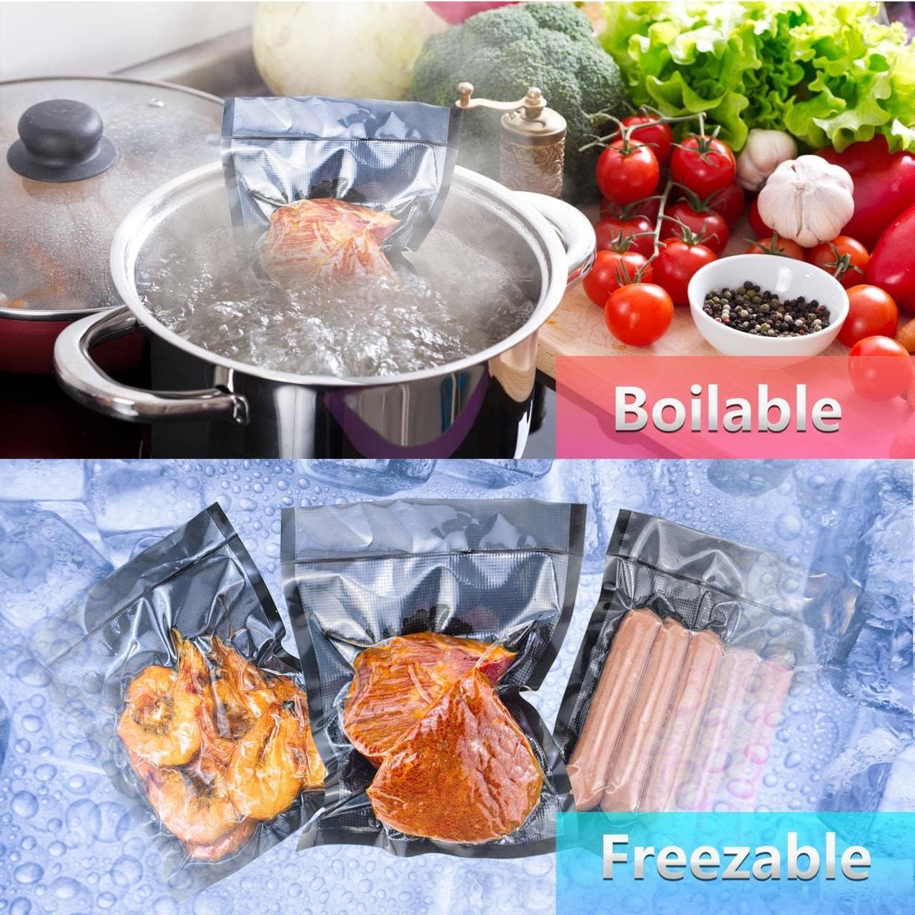CANLENPK 2.7×4 Inch/7x10cm Mini Vacuum Sealer Bags,Small Precut Food Storage Bag,Seal Meal Snack Fruit Nut,Boil Steam Heat Freeze,Commercial Grade Heavy Duty Sealable Bags(100PCS,Black Back)
