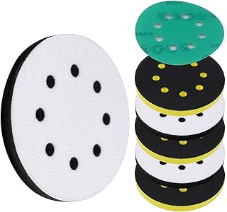 CNQLIS 5" 8 Holes Orbital Sander Foam Pads 6-Pack, Interface Pad with Foam Sanding Pad Hook and Loop, Floppy Pad with Cushion Sponge, and Finishing Sandpaper