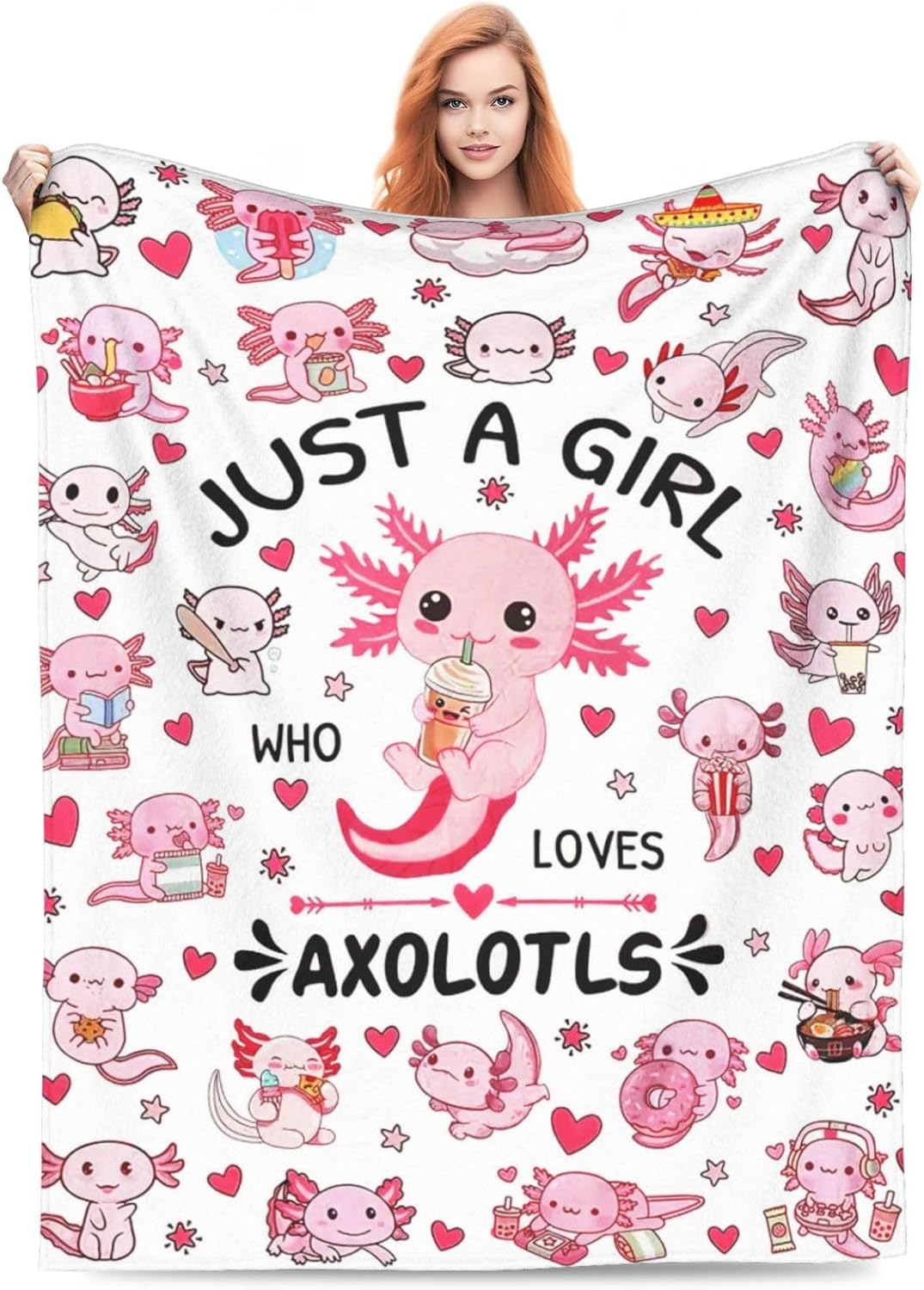 SweetFox Just A Girl Who Loves Axolotls Blanket Cute Axolotl Decor Throw Blanket Gifts for Girls Boys Lovers Super Warm Soft Plush Fleece Flannel Bedding Blankets for Kids Adults Men Women 50"X40" - Image 5