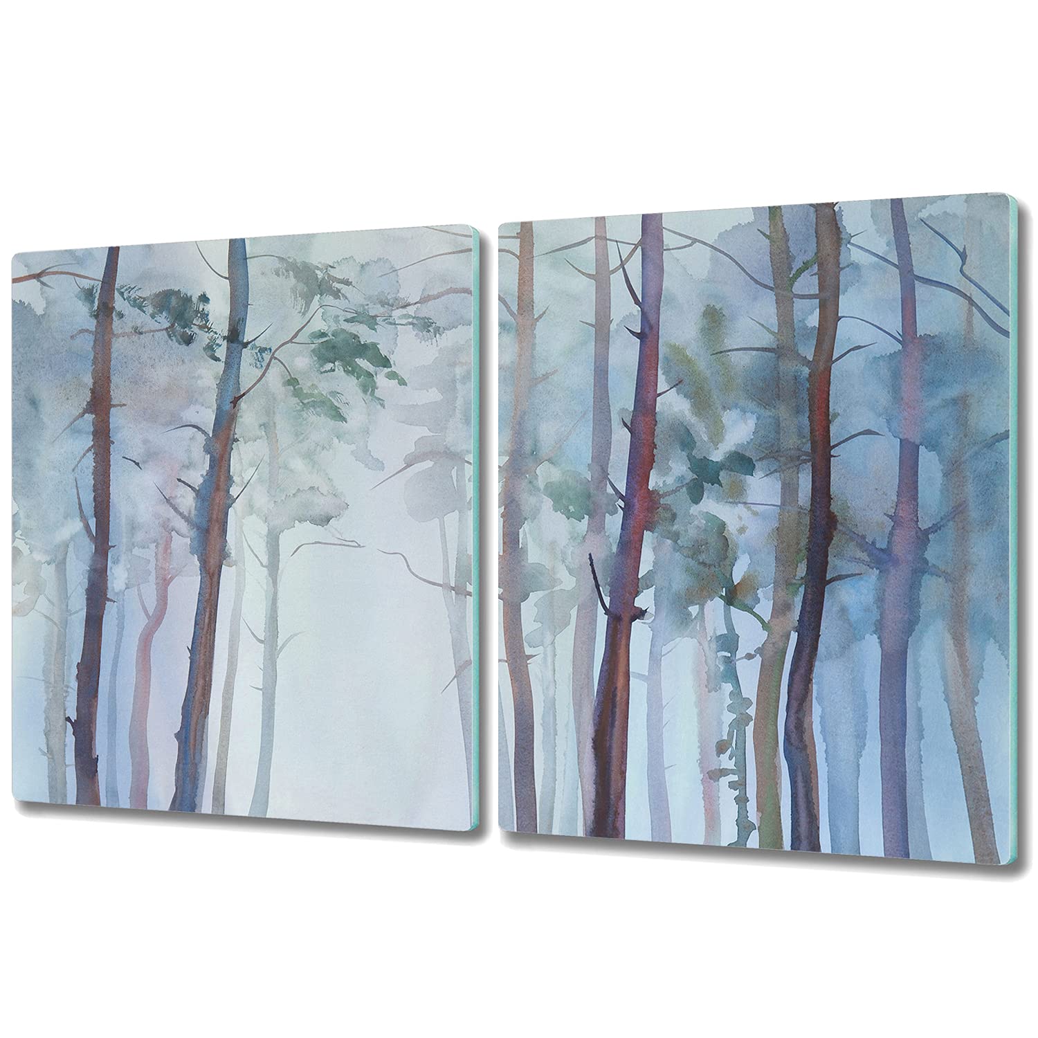 Coloray Tagliere 2x40x52cm Copri Piano Cottura Cucina Vetro Temperato - Foresta Alberi cupo.