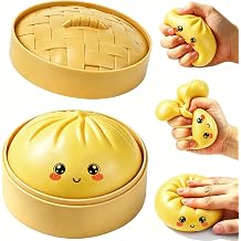 Dumpling Squishy Toy, Crazy Fun Dumpling Squishy with Box, Stretchable Squishies Dumpling Squeeze Stress Balls Fidget Sensory Squishy for Holiday & Birthday Gifts Yellow