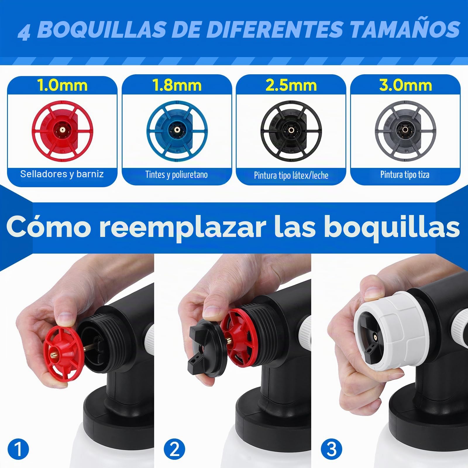 BlumWay - Pulverizador de pintura inalámbrico, pulverizador de pintura HVLP mejorado con contenedor de 1L, pistola de pintura eléctrica de 400W con 4 boquillas de cobre, amplitud de pulverización de