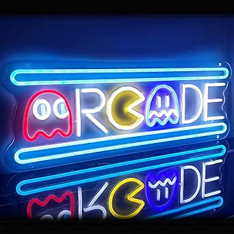 Large Arcade Neon Sign, Ugrade Retro Game Ghost Arcade LED Neon Light Sign, Handmade Aesthetic Arcade Night Lamp for Game Room, Business Recreation Bedroom Birthday Gift Man Cave Home - 25''