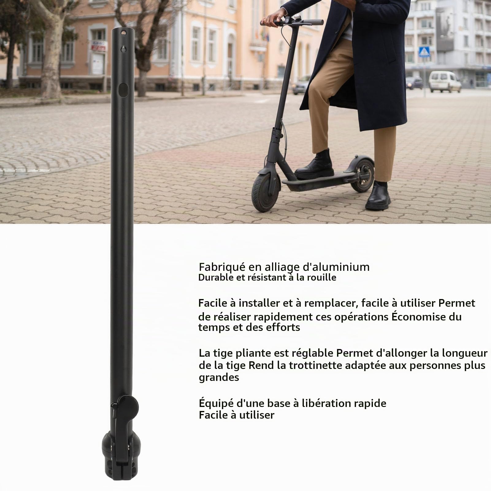 Poteau Pliable Réglable pour Trottinette électrique, Matériau en Alliage D'aluminium, Base à Dégagement Rapide, Léger, Résistant à la Rouille, Facile à Installer