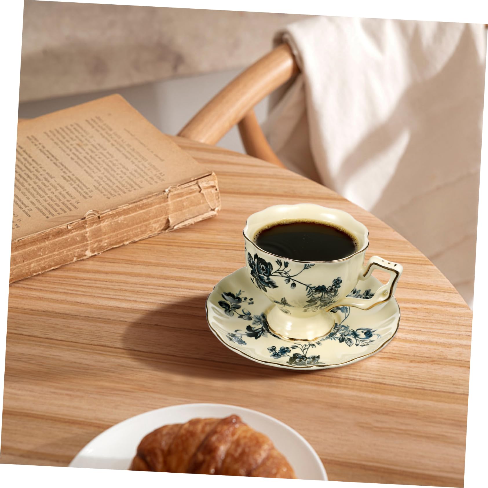Set Tazza e Piattino da Caffè in Ceramica Blu, 1 Pezzo | Superficie Liscia e Bordo Morbido, Leggero per Uso Quotidiano e Bar, Facile da Pulire