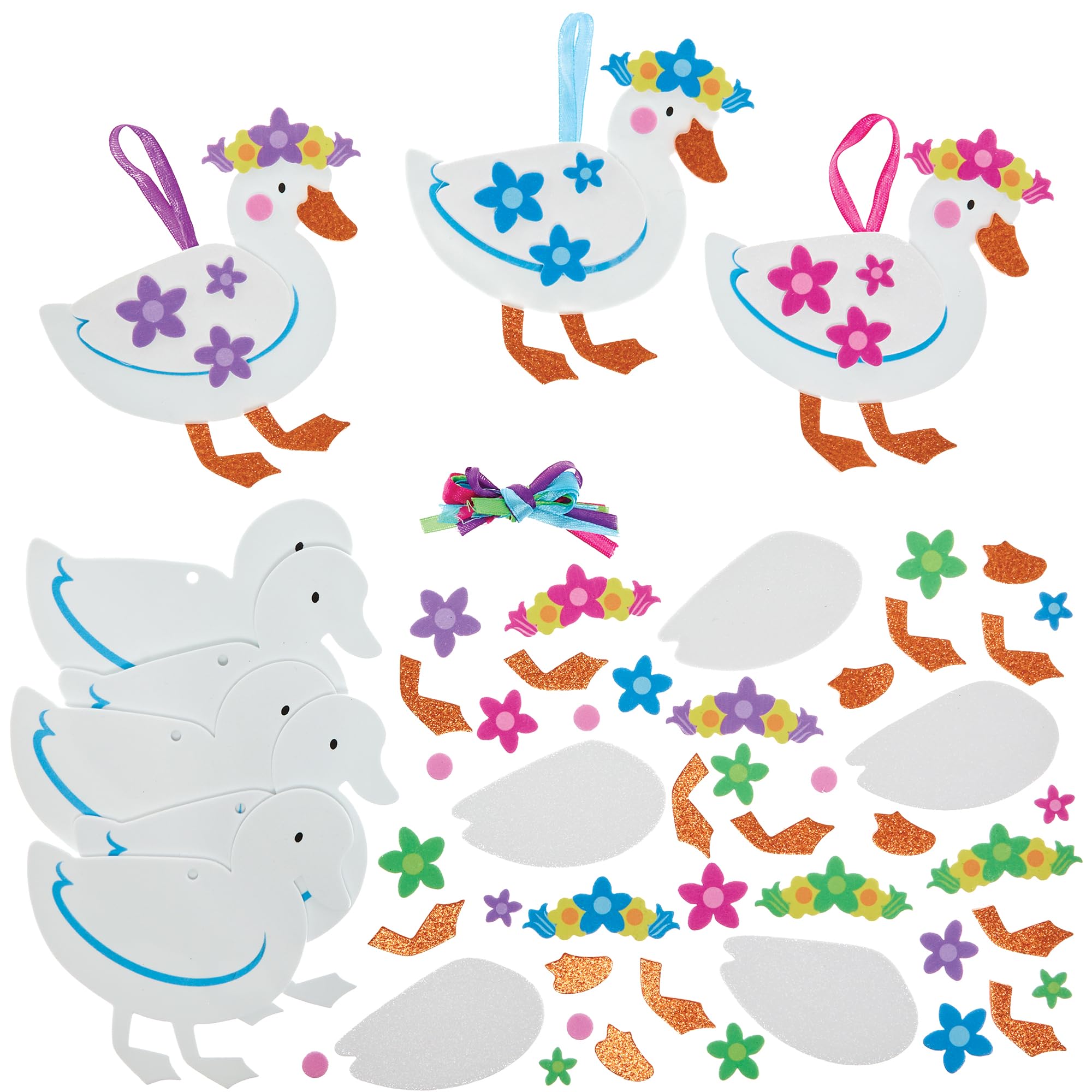 Baker Ross FN376 Springtime Ducks Mix & Match Decoration Kits - Pack of 8, Spring Decoration Arts and Crafts for Kids