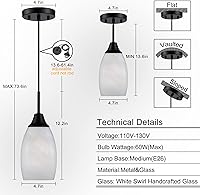 Vista 2 de Mini Glass Pendant Light,1-Light Handblown White Oval Art Glass Hanging Pendant Light for Kitchen Island,Dining Room,Living,Foyer,Hallway, Entry