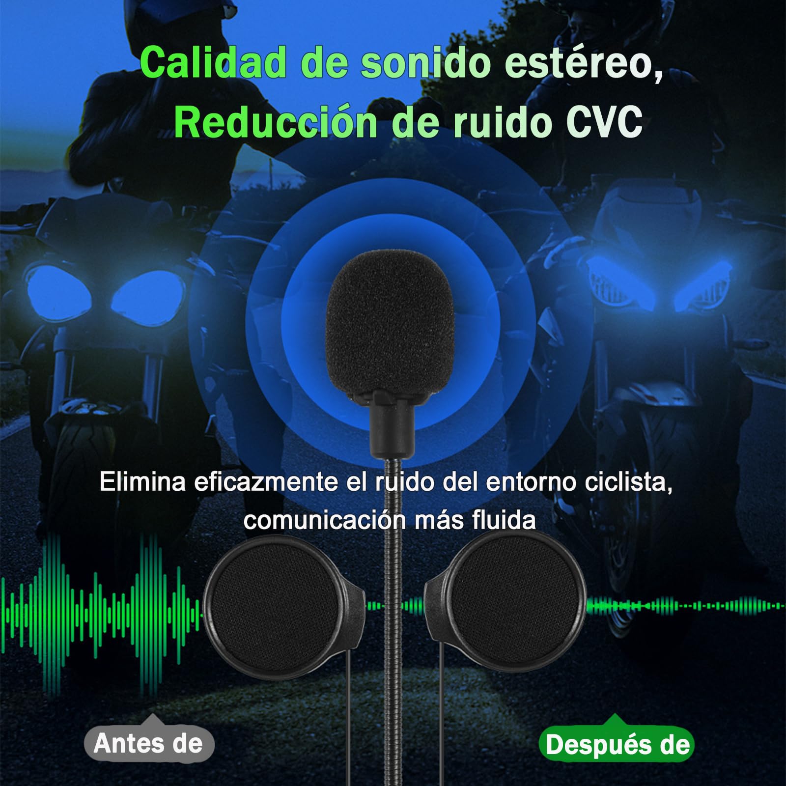 Intercomunicador Casco Moto, Interfono Manos Libres Auriculares Sistema de Comunicación Wireless 5.0 con IP67 Impermeable, RGB luz, Reducción de Ruido CVC Interfono Moto Intercomunicador Casco Auricul