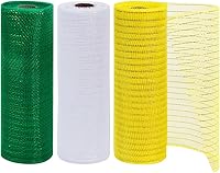 Vista 1 de TONIFUL 3 rollos de cintas de malla decorativas verde/blanco/amarillo de 10 pulgadas, malla de tela con papel de aluminio para decoraciones